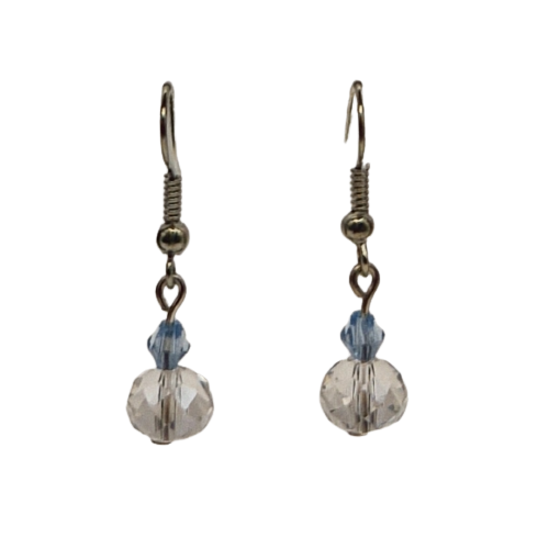 Oorbellen met transparante parel en blauw kraaltje