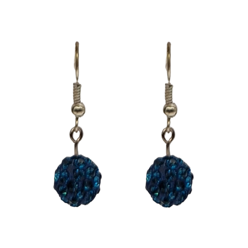 Oorbellen met donkerblauwe parel en blauwe kristallen