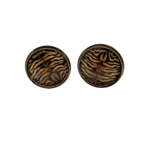 Ronde oorbellen met glaasje, tijgerprint
