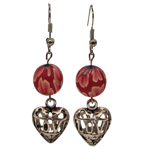 Oorbellen met roze parel en bedel - hart