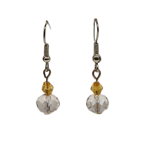 Oorbellen met transparante parel en bruin kraaltje