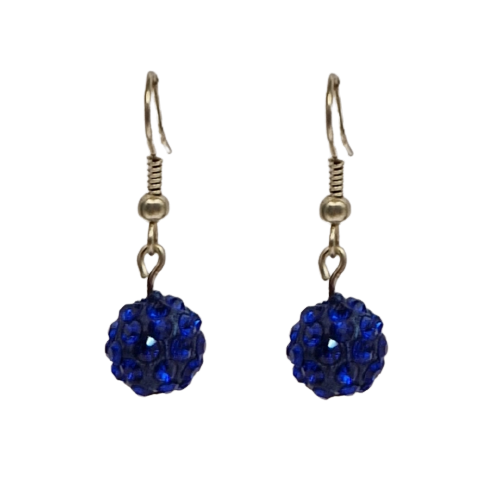 Oorbellen met donkerblauwe parel en blauwe kristallen