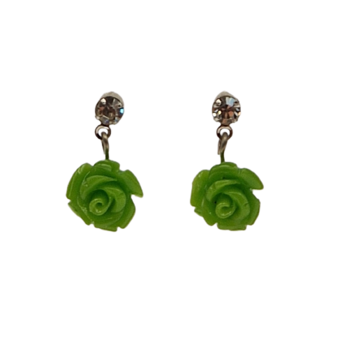 Oorbellen met groene roosjes