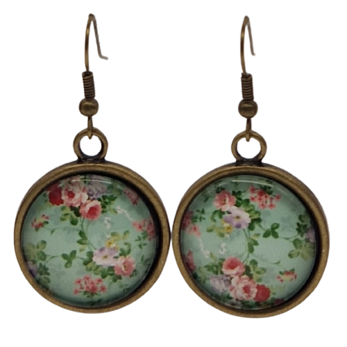 Ronde oorbellen met glaasje, bloemen