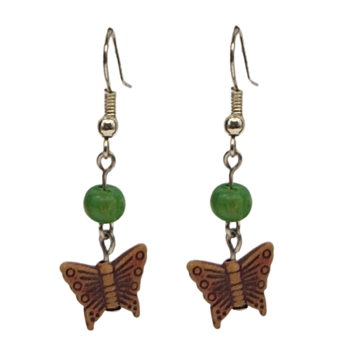 Oorbellen met houten kralen - vlinder