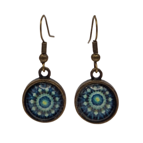 Ronde oorbellen met groene mandala