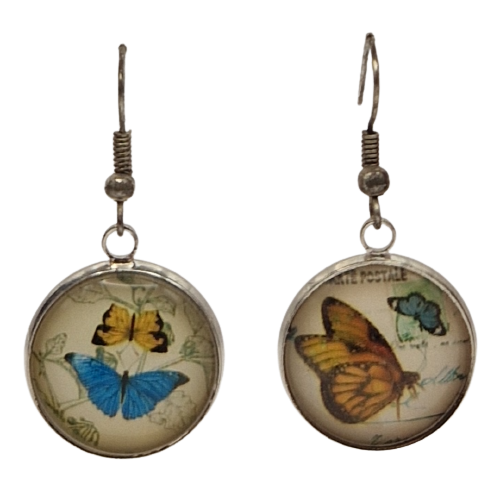 Ronde oorbellen met glaasje, vlinders