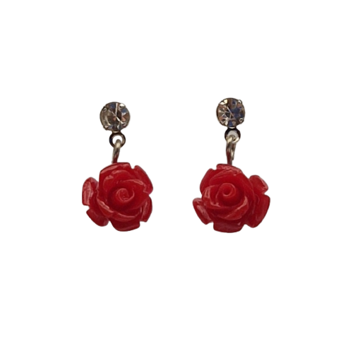 Oorbellen met rode roosjes