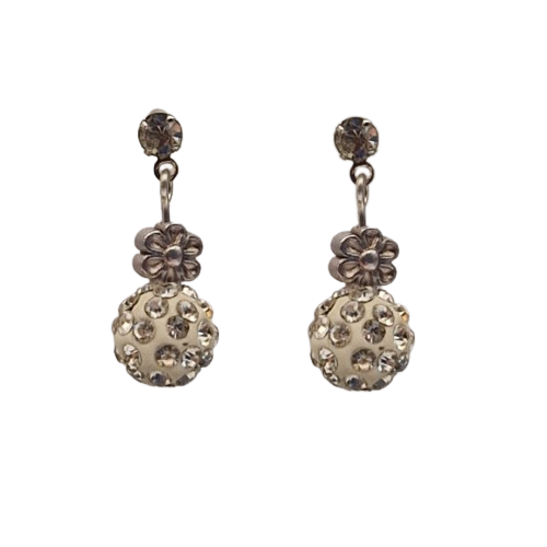 Oorbellen met witte parel met glaskristallen en bedeltje - bloem