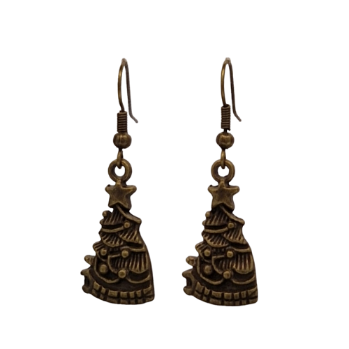 Bronskleurige oorbellen - kerstbomen