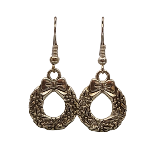 Zilverkleurige oorbellen - Kerstkrans