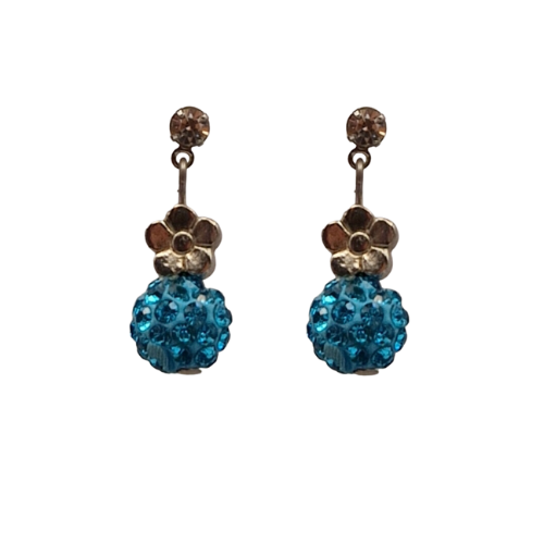 Oorbellen met blauwe parel met kristallen en bedel - bloem