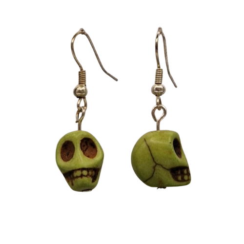 Oorbellen met groene skull