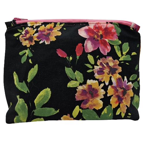 Toilettas - bloemen - lichtroze binnenkant