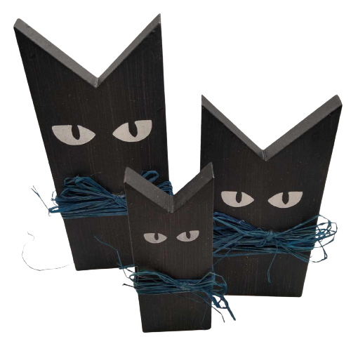 Houten katten, set van drie stuks