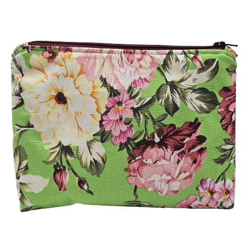 Toilettas - bloemen - groen - roze binnenkant