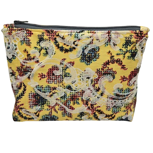 Toilettas - geel - bordeaux binnenkant