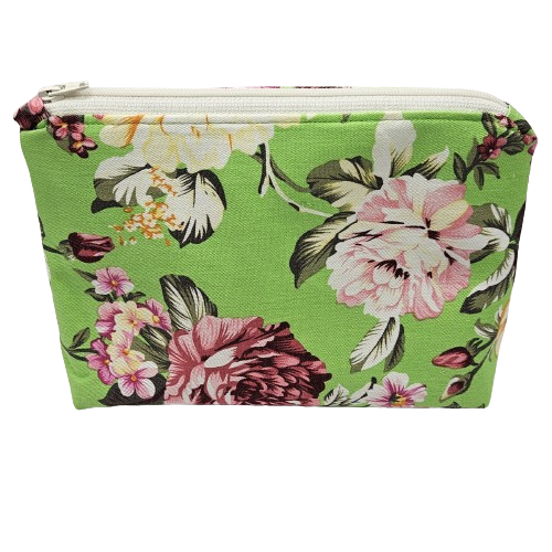 Toilettas - bloemen - groen - groene binnenkant