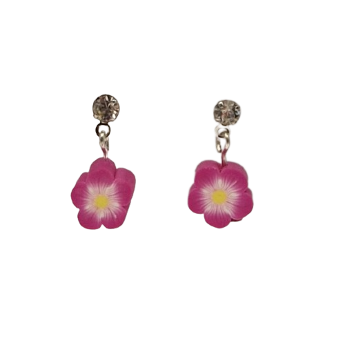Oorbellen met roze bloemen in fimo