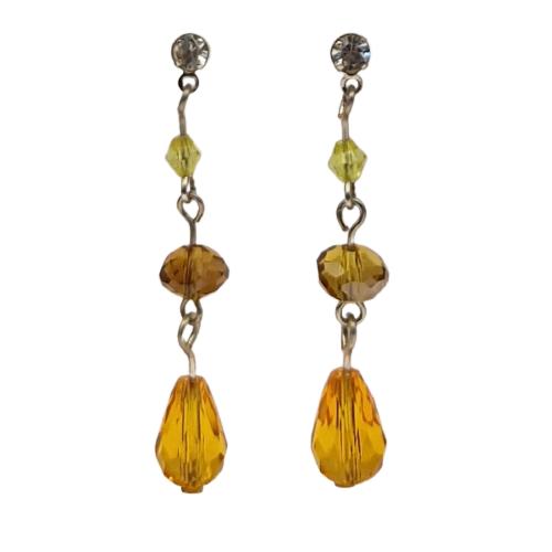 Lange oorbellen met oranje, bruine en gele glasparels