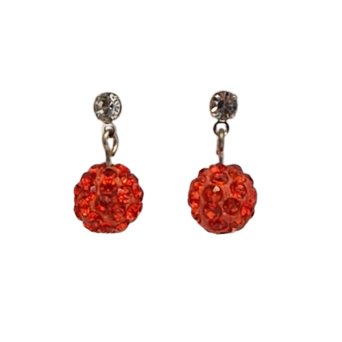 Oorbellen met rode parel en rode glaskristallen