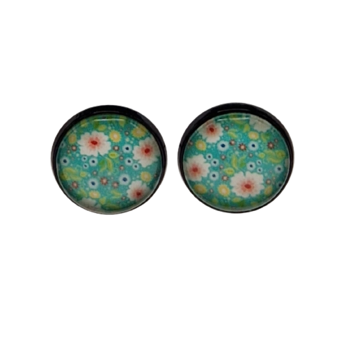 Ronde oorbellen met glaasje, bloemen