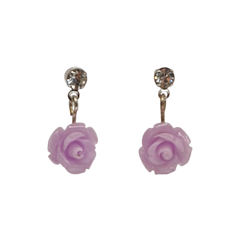 Oorbellen met paarse roosjes