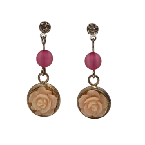 Roze oorbellen met roosje