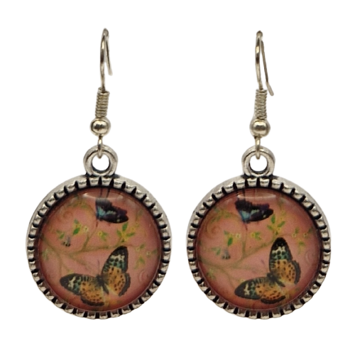 Ronde oorbellen met glaasje, vlinders