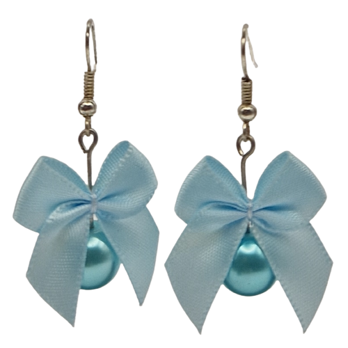 Blauwe oorbellen met blauwe strikjes