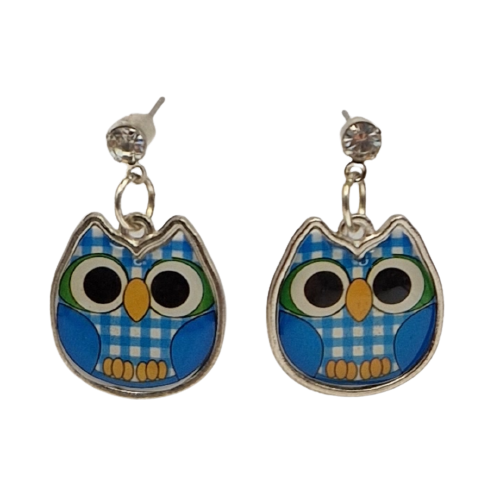 Oorbellen met bedeltje - blauw uiltje