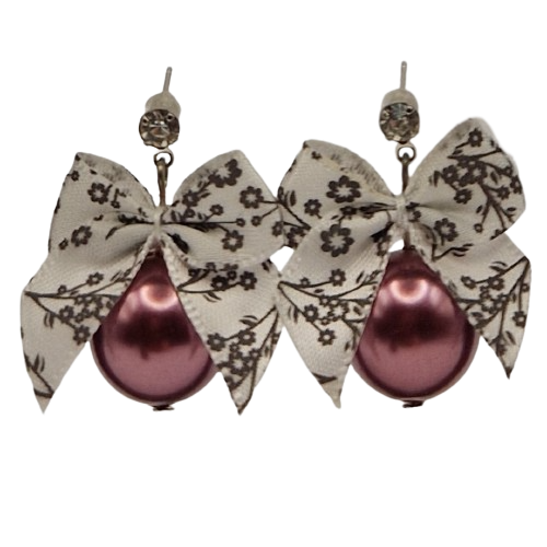 Oorbellen met strikjes en paarse parel