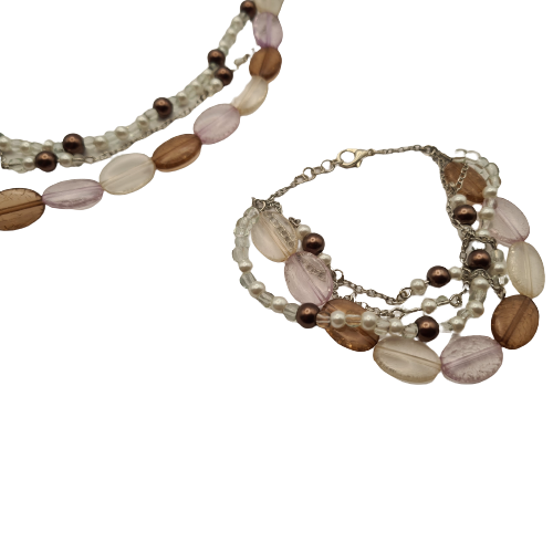 Set (ketting en armband) - ovalen kralen