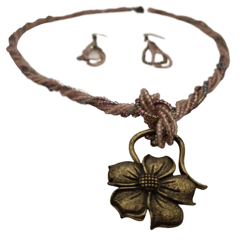 Set (ketting en oorbellen), bedel - bloem