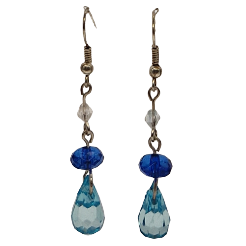 Lange oorbellen met blauwe glasparels