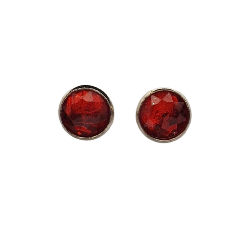 Ronde oorbellen met rood glaasje