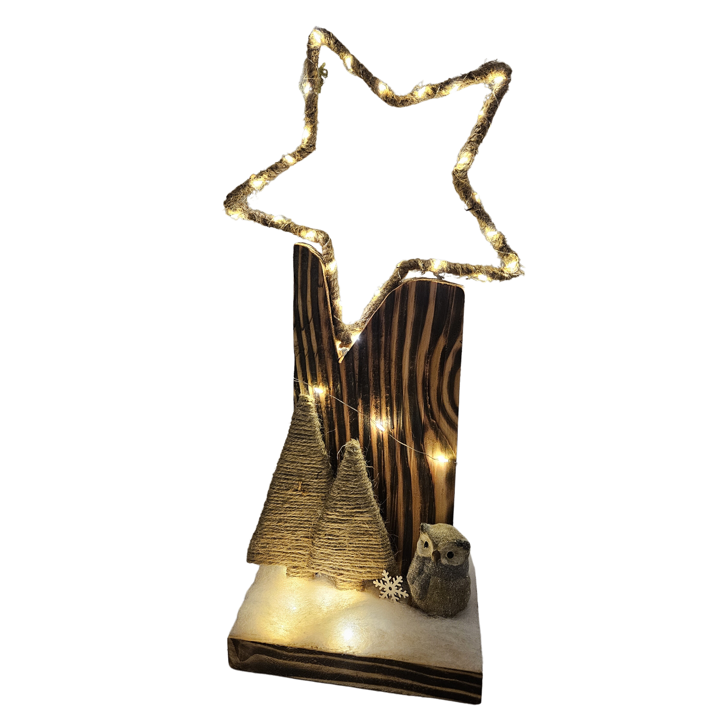 Kerstdecoratie met lampjes - grote ster, uil