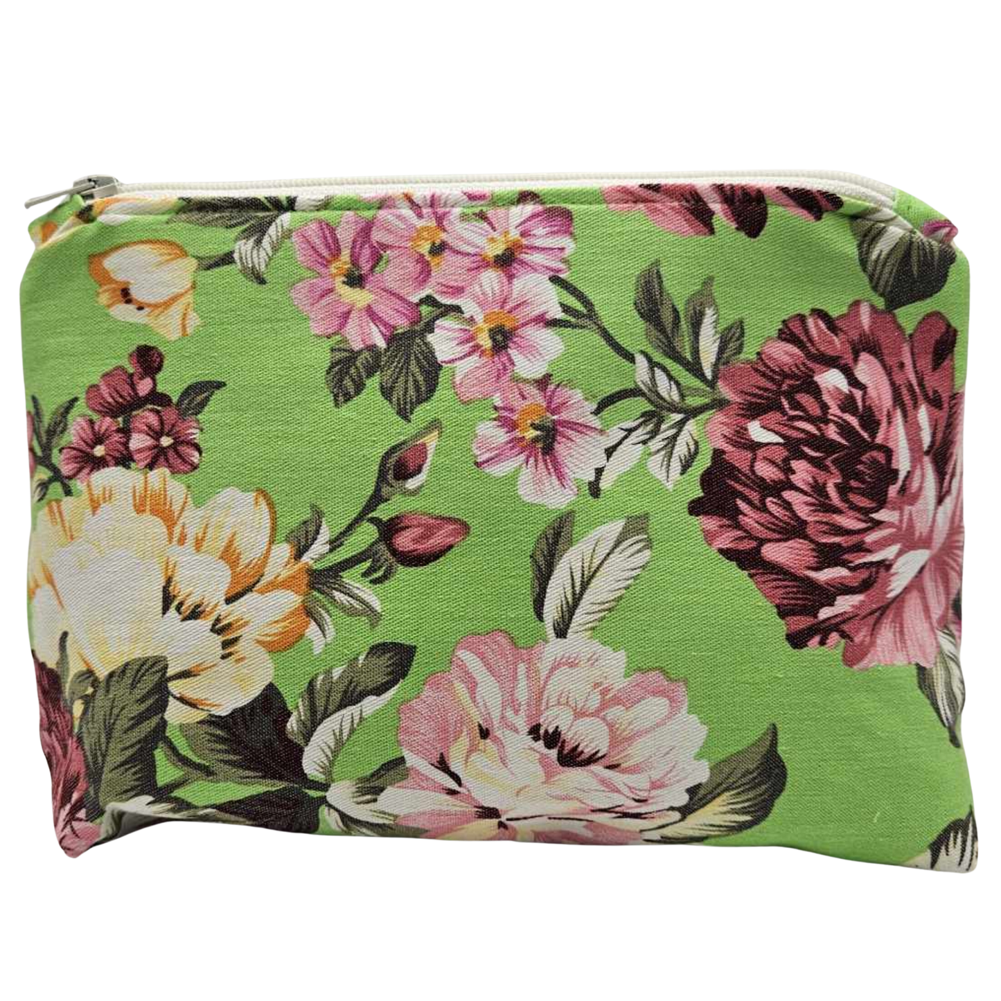 Toilettas - bloemen - groen - oud roze binnenkant