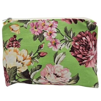 Toilettas - bloemen - groen - oud roze binnenkant