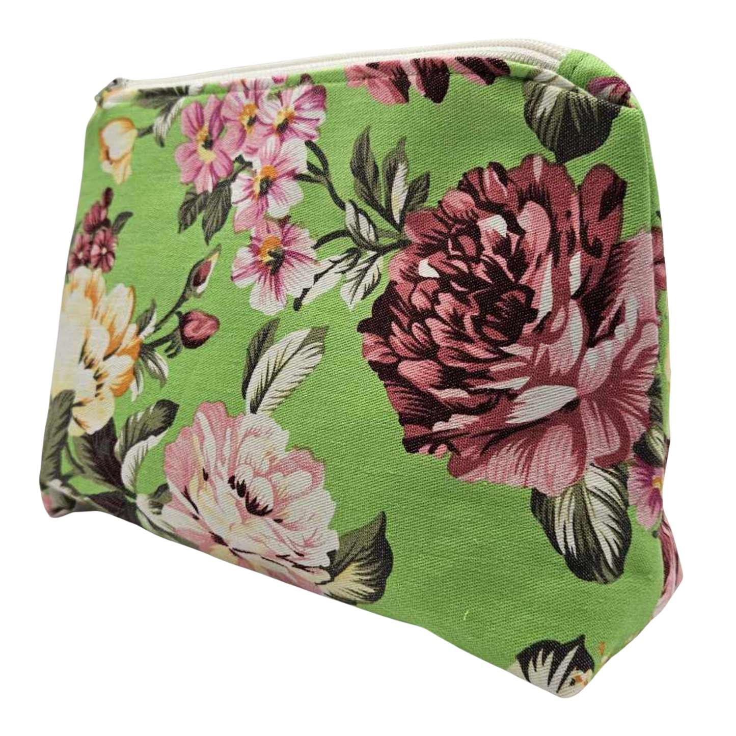 Toilettas - bloemen - groen - oud roze binnenkant