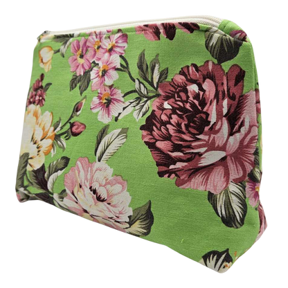 Toilettas - bloemen - groen - oud roze binnenkant