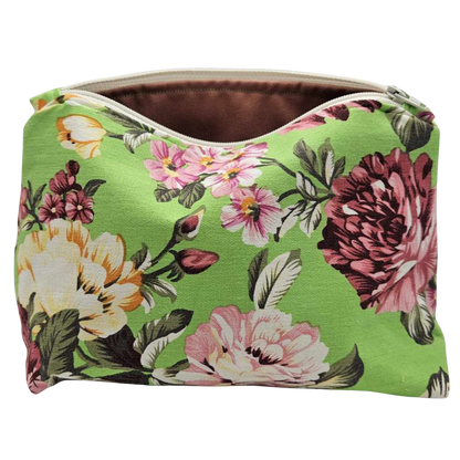 Toilettas - bloemen - groen - oud roze binnenkant