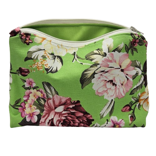 Toilettas - bloemen - groen - groene binnenkant
