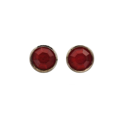 Ronde oorbellen met rood glaasje