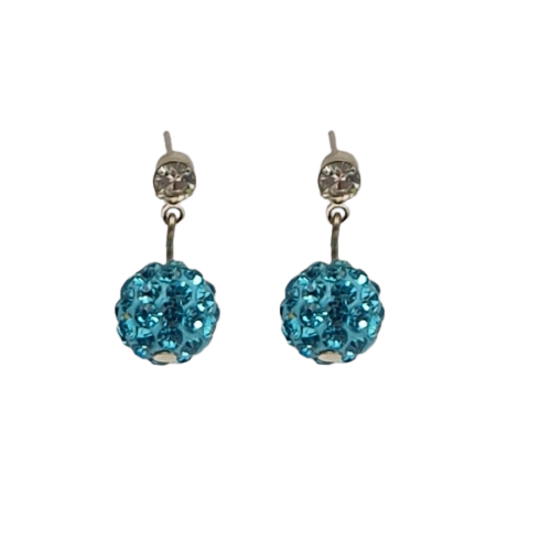 Oorbellen met lichtblauwe parel en blauwe kristallen