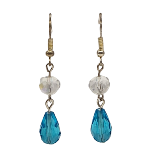 Oorbellen met blauwe en witte glasparel