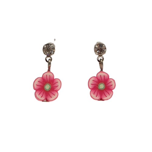 Oorbellen met roze bloemen in fimo