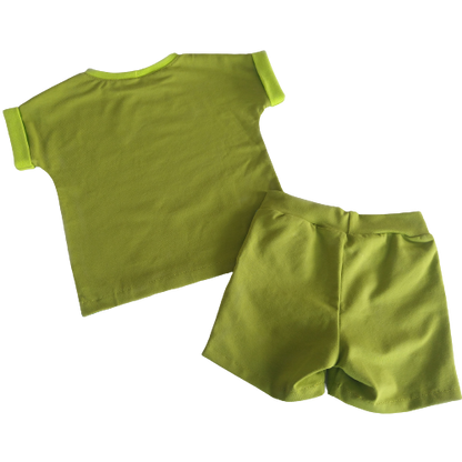T-shirt en korte broek, set - peuter - dino/vliegtuig - maat 86 (18 maand)