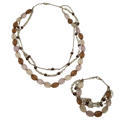 Set (ketting en armband) - ovalen kralen