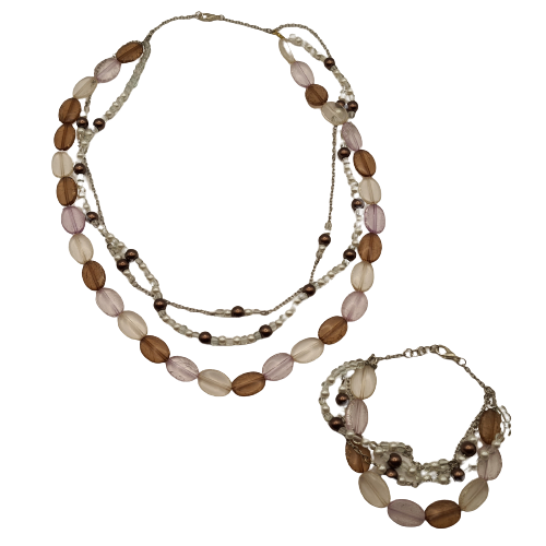 Set (ketting en armband) - ovalen kralen